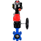 Vanne papillon d'eau Elephant WBV1631E-2W-Fb-H, matériau du corps - fonte QT450, matériau du disque - acier inoxydable AISI 304, joint - EPDM, avec actionneur pneumatique double effet PA-DA, volant MON, BKV APL-510N EX