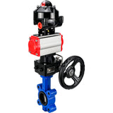 Vanne papillon d'eau Elephant WBV1631E-2W-Fb-H, matériau du corps - fonte QT450, matériau du disque - acier inoxydable AISI 304, joint - EPDM, avec actionneur pneumatique double effet PA-DA, volant MON, BKV APL-510N EX