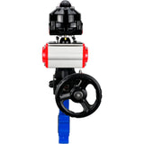 Vanne papillon d'eau Elephant WBV1631E-2W-Fb-H, matériau du corps - fonte QT450, matériau du disque - acier inoxydable AISI 304, joint - EPDM, avec actionneur pneumatique double effet PA-DA, volant MON, BKV APL-510N EX