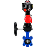 Vanne papillon d'eau Elephant WBV1631E-2W-Fb-H, matériau du corps - fonte QT450, matériau du disque - acier inoxydable AISI 304, joint - EPDM, avec actionneur pneumatique double effet PA-DA, volant MON, BKV APL-510N EX