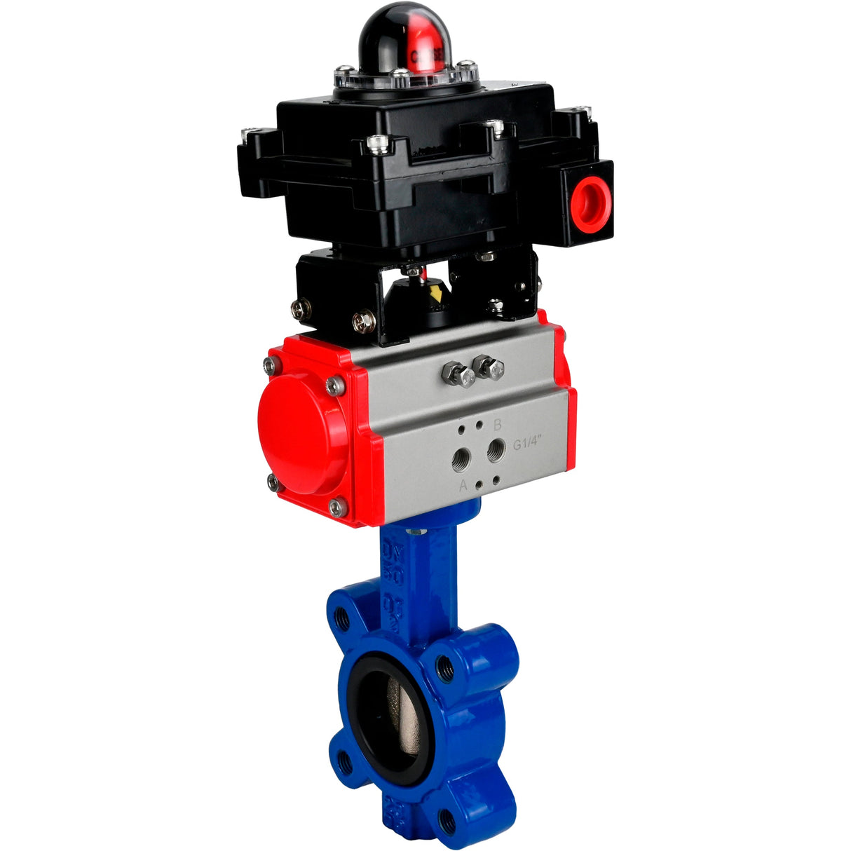 Vanne papillon d'eau Elephant WBV1631E-2W-Fb-H, matériau du corps - fonte QT450, matériau du disque - acier inoxydable AISI 304, joint - EPDM, avec actionneur pneumatique double effet PA-DA, BKV APL-410N EX