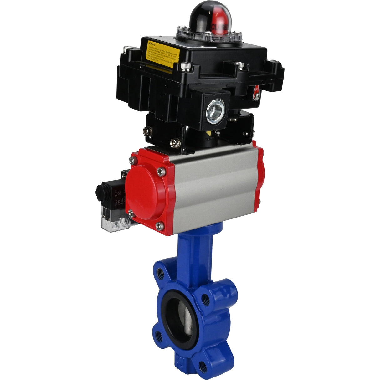 Vanne papillon d'eau Elephant WBV1631E-2W-Fb-H, matériau du corps - fonte QT450, matériau du disque - acier inoxydable AISI 304, joint - EPDM, actionneur pneumatique PA-DA double action, 4M310-08 24V, BKV APL-410N EX
