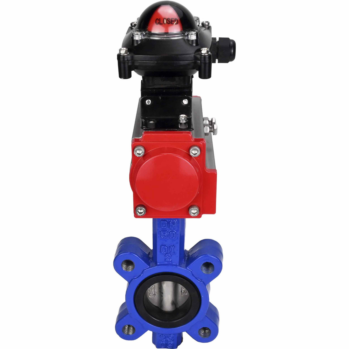 Vanne papillon d'eau Elephant WBV1631E-2W-Fb-H, matériau du corps - fonte QT450, matériau du disque - acier inoxydable AISI 304, joint - EPDM, avec actionneur pneumatique double effet PA-DA, BKV APL-210N