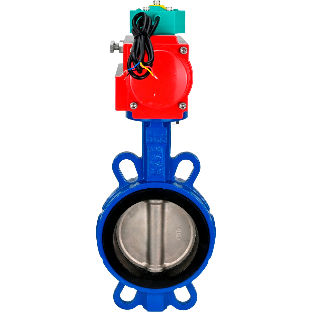 Water Butterfly Valve for abrasive media Elephant WBV1632E-2W-Fb-H DN40-200 16 bar body - QT450 cast iron, disc - 316L stainless steel, seal - EPDM, with pneumatic drive PA-DA-XXX and ALS200D magnetic switch