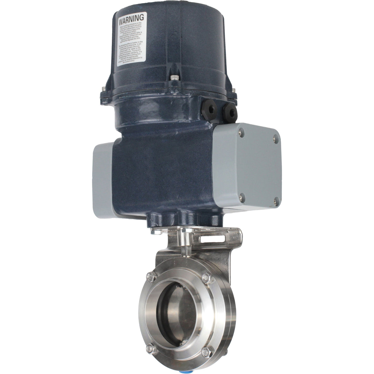 Butterfly valves Elephant WBV3131E-2W-C-H clumpy, body - food grade stainless steel AISI 304, disc - stainless steel AISI 304, seal - EPDM, with electric quarter turn actuator Elephant QTSA-N-EM-O0-220VAC