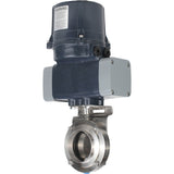 Butterfly valves Elephant WBV3131E-2W-C-H clumpy, body - food grade stainless steel AISI 304, disc - stainless steel AISI 304, seal - EPDM, with electric quarter turn actuator Elephant QTSA-N-EM-O0-220VAC