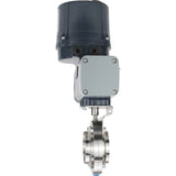 Butterfly valves Elephant WBV3131E-2W-C-H clumpy, body - food grade stainless steel AISI 304, disc - stainless steel AISI 304, seal - EPDM, with electric quarter turn actuator Elephant QTSA-N-EM-O0-220VAC