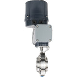 Butterfly valves Elephant WBV3131E-2W-C-H clumpy, body - food grade stainless steel AISI 304, disc - stainless steel AISI 304, seal - EPDM, with electric quarter turn actuator Elephant QTSA-N-EM-O0-220VAC