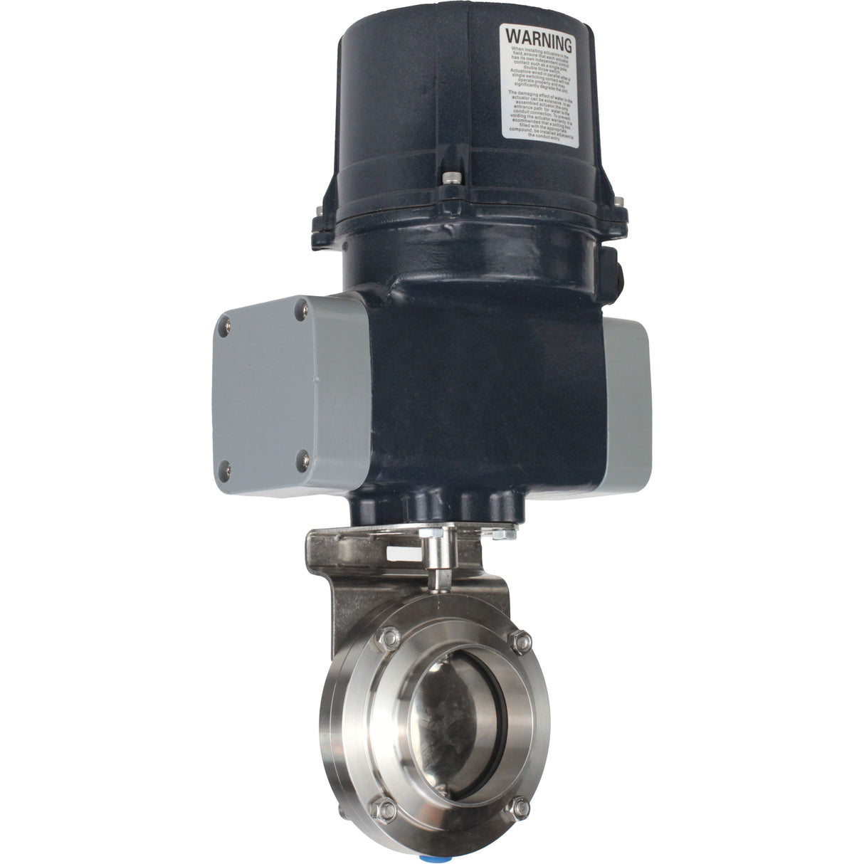 Butterfly valves Elephant WBV3131E-2W-C-H clumpy, body - food grade stainless steel AISI 304, disc - stainless steel AISI 304, seal - EPDM, with electric quarter turn actuator Elephant QTSA-N-EM-O0-220VAC