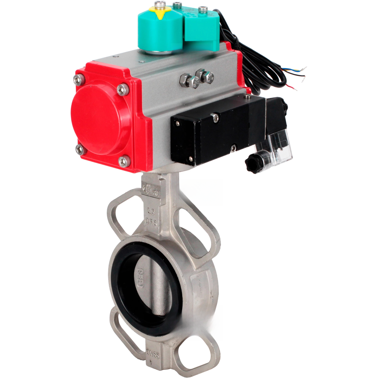 Disc rotary valves Elephant WBV3131E-2W-Fb-H DN50-250 16 bar body - 304 stainless steel, disc - 304 stainless steel, seal - EPDM, with pneumatic actuator PA-DA-XXX, pneumatic distributor 4M310-08 24V and ALS200D magnetic switch