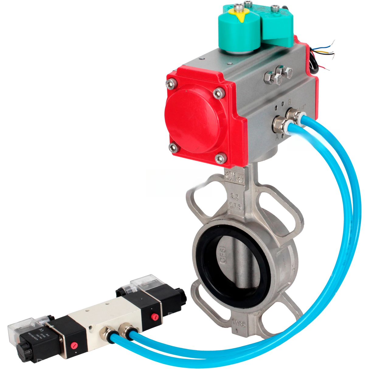 Disc rotary valves Elephant WBV3131E-2W-Fb-H DN50-250 16 bar body - 304 stainless steel, disc - 304 stainless steel, seal - EPDM, with pneumatic actuator PA-DA-XXX, pneumatic distributor 4V320-08 220V and ALS200D magnetic switch