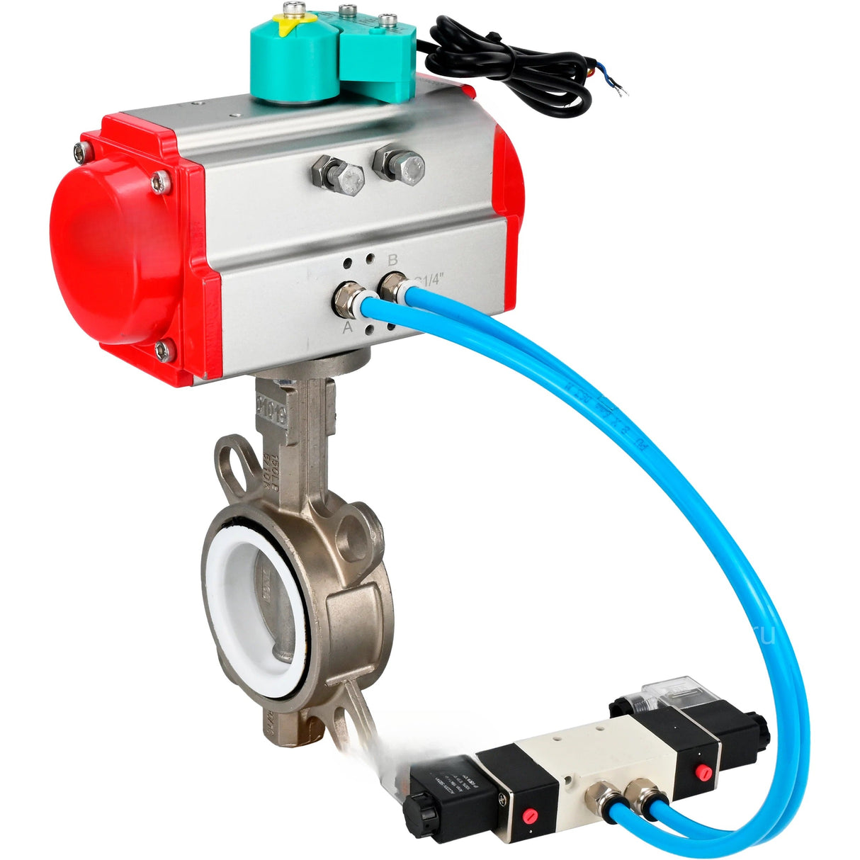 Disc rotary valves Elephant WBV3131P-2W-Fb-H DN50-250 16 bar body - 304 stainless steel, disc - 304 stainless steel, seal - PTFE, with pneumatic actuator PA-DA-XXX, pneumatic distributor 4V320-10 220V and ALS200D magnetic switch