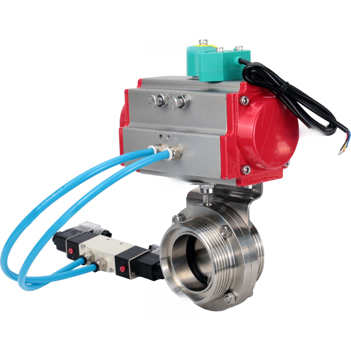 Disc rotary valves Elephant WBV3131S-2W-T-H DN15-100 10 bar threaded, food-grade stainless steel 304, seal - Silicon, with pneumatic actuator PA-DA-XXX, pneumatic distributor 4V320-08 220V and ALS200D magnetic switch