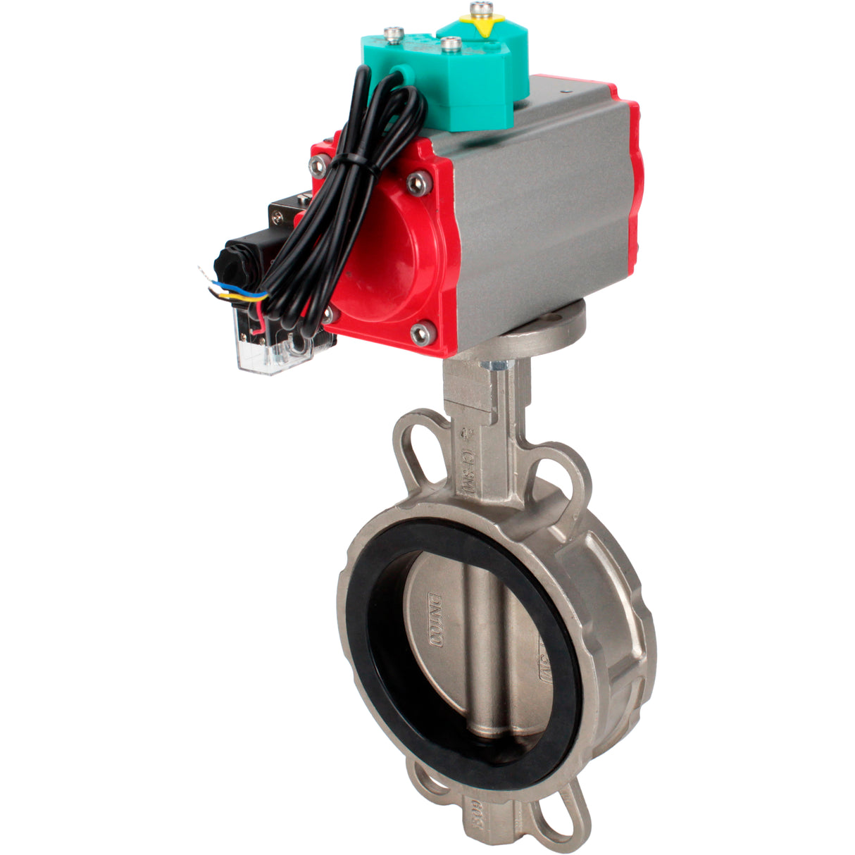 Water Butterfly Valve Elephant WBV3232V-2W-Fb-H DN50-300 16 bar case - 316L stainless steel, disc - 316L stainless steel, seal - Viton, with pneumatic actuator PA-DA-XXX, pneumatic distributor 4M310-08 NAMUR 220V and ALS200D magnetic switch