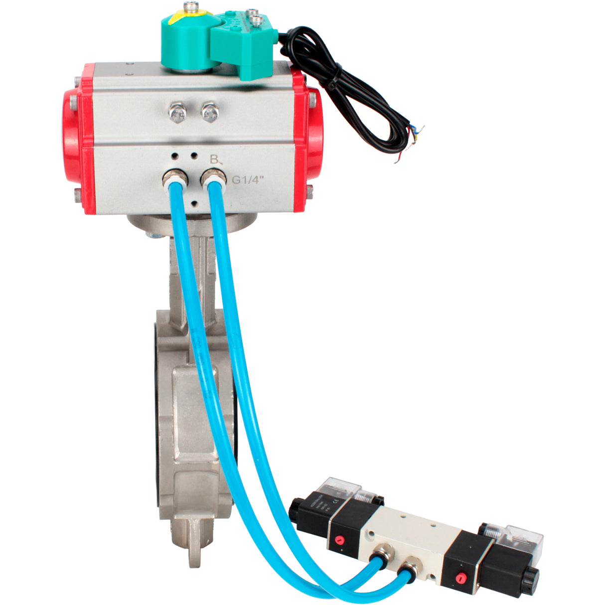 Water Butterfly Valve Elephant WBV3232V-2W-Fb-H DN50-300 16 bar case - 316L stainless steel, disc - 316L stainless steel, seal - Viton, with pneumatic actuator PA-DA-XXX, pneumatic distributor 4V320-08 220V and ALS200D magnetic switch