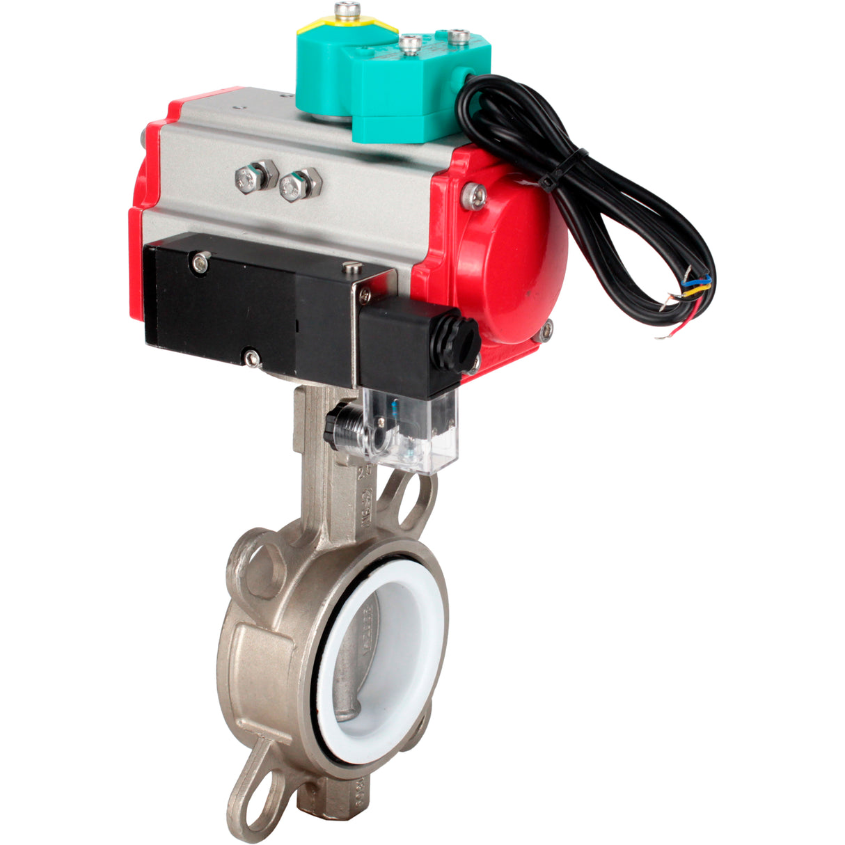 Water Butterfly Valve Elephant WBV3232P-2W-Fb-H DN40-300 16 bar case - 316L stainless steel, disc - 316L stainless steel, seal - PTFE, with pneumatic actuator PA-DA-XXX, pneumatic distributor 4M310-08 NAMUR 220V and ALS200D magnetic switch