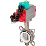 Water Butterfly Valve Elephant WBV3232P-2W-Fb-H DN40-300 16 bar case - 316L stainless steel, disc - 316L stainless steel, seal - PTFE, with pneumatic actuator PA-DA-XXX, pneumatic distributor 4M310-08 NAMUR 220V and ALS200D magnetic switch