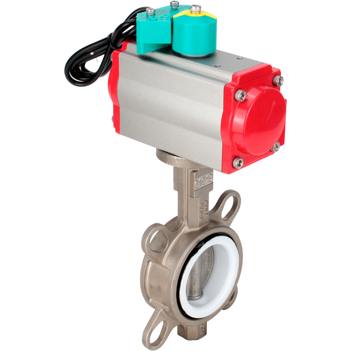 Water Butterfly Valve Elephant WBV3232P-2W-Fb-H DN40-300 16 bar case - 316L stainless steel, disc - 316L stainless steel, seal - PTFE, with pneumatic actuator PA-DA-XXX, pneumatic distributor 4M310-08 NAMUR 220V and ALS200D magnetic switch