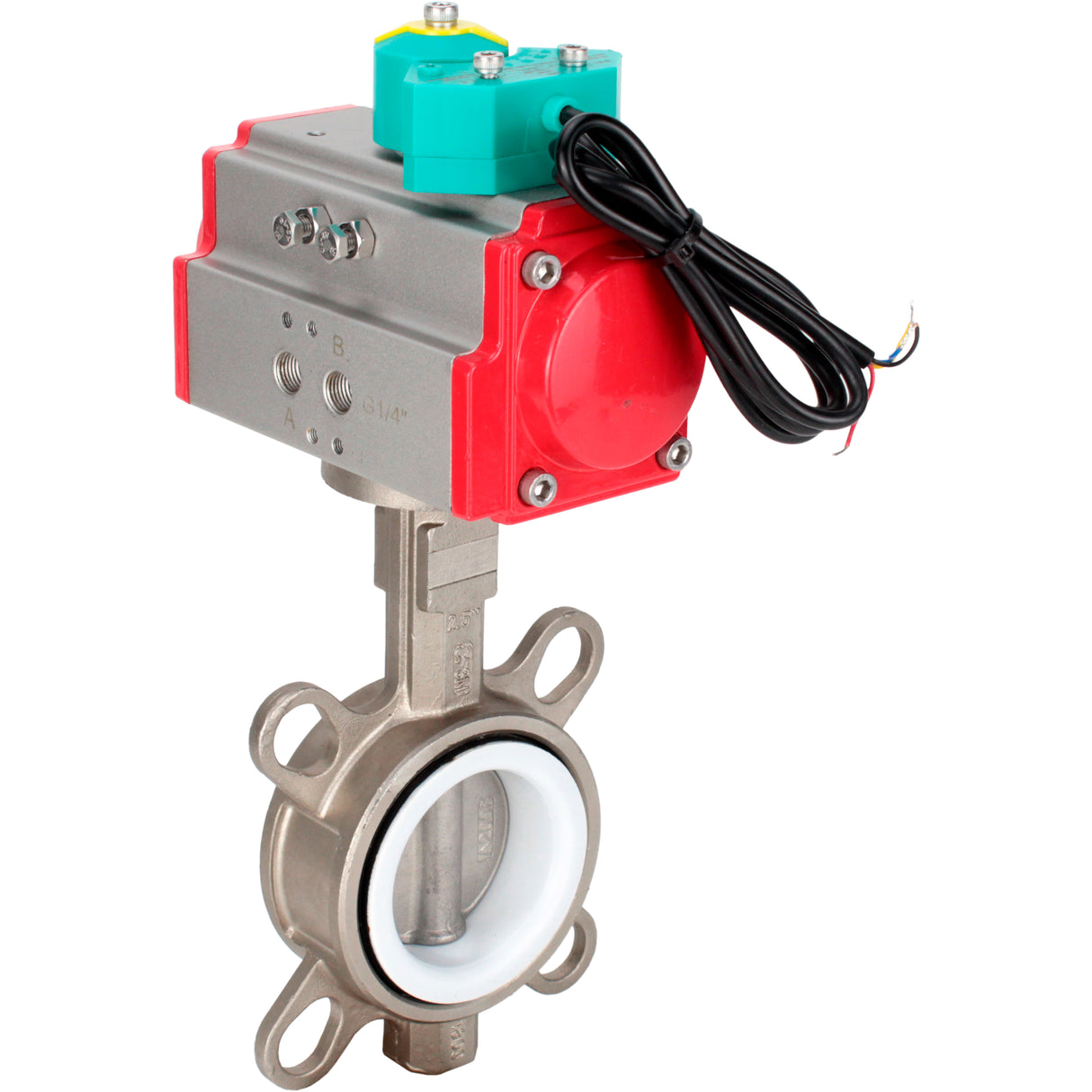 Water Butterfly Valve Elephant WBV3232P-2W-Fb-H DN40-300 16 bar case - 316L stainless steel, disc - 316L stainless steel, seal - PTFE, with pneumatic drive PA-DA-XXX and ALS200D magnetic switch