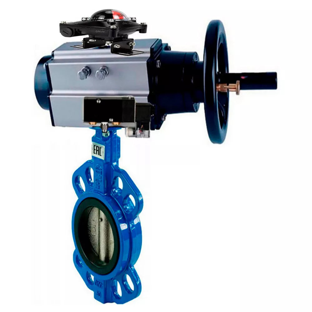 Vanne papillon d'eau Elephant WBV1132N-2W-Fb-H, matériau du corps - fonte grise GG25, matériau du disque - acier inoxydable AISI 316L, joint - NBR, avec actionneur pneumatique double effet PA-DA-105-1, 4V320-08 220V, BKV APL-210N