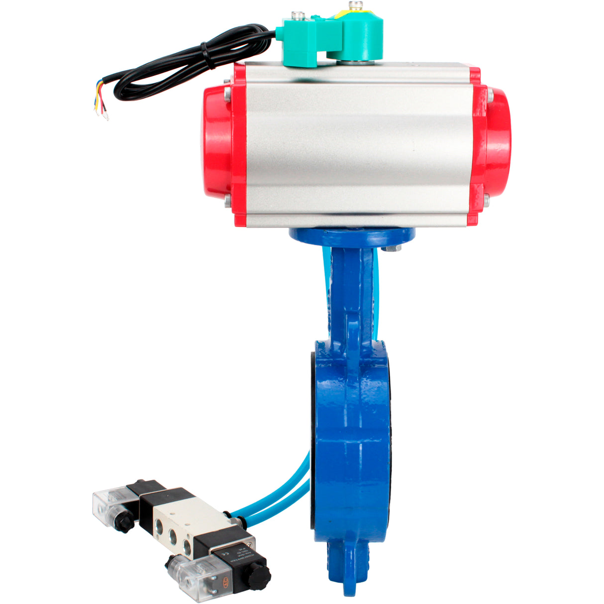 Water Butterfly Valve Elephant WBV3432P-2W-Fb-H DN40-300 16 bar body - WCB carbon steel, disc - 316L stainless steel, seal - PTFE, with pneumatic actuator PA-DA-XXX, pneumatic distributor 4V320-08 220V and ALS200D magnetic switch