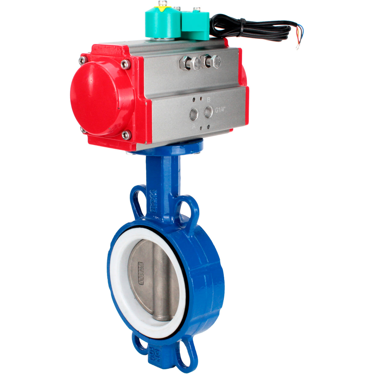 Water Butterfly Valve Elephant WBV3432P-2W-Fb-H DN40-300 16 bar body - WCB carbon steel, disc - 316L stainless steel, seal - PTFE, with pneumatic drive PA-DA-XXX and ALS200D magnetic switch