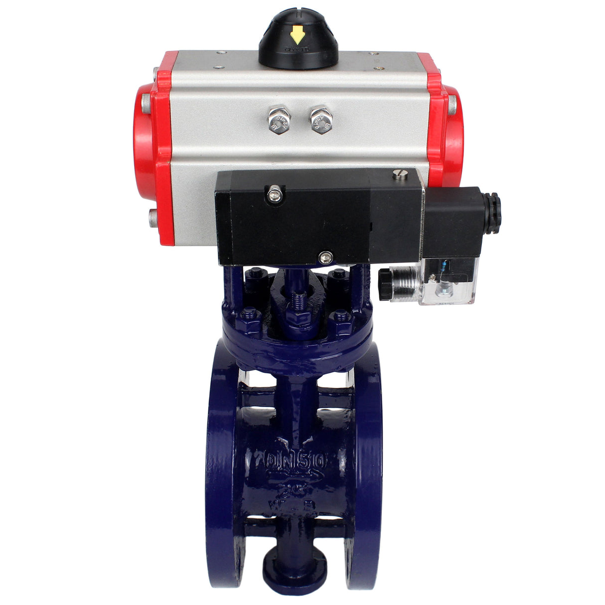 Vanne papillon d'eau Elephant WBV3EX-3431M-1W-F-ISO, matériau du corps - Acier au carbone, matériau du disque - Acier inoxydable AISI 304, joint - Métal, actionneur pneumatique PA-SA avec ressorts de rappel, 4M310-08 24V