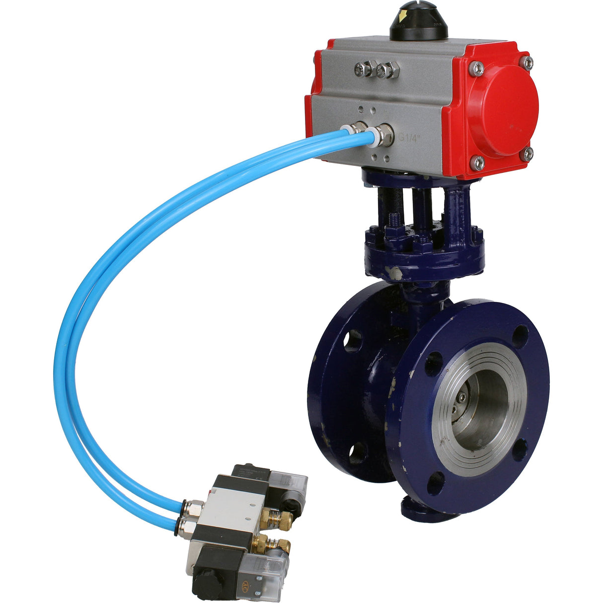 Vanne papillon d'eau Elephant WBV3EX-3431M-1W-F-ISO, matériau du corps - Acier au carbone, matériau du disque - Acier inoxydable AISI 304, joint - Métal, actionneur pneumatique PA-SA avec ressorts de rappel, 4V320-10 220V