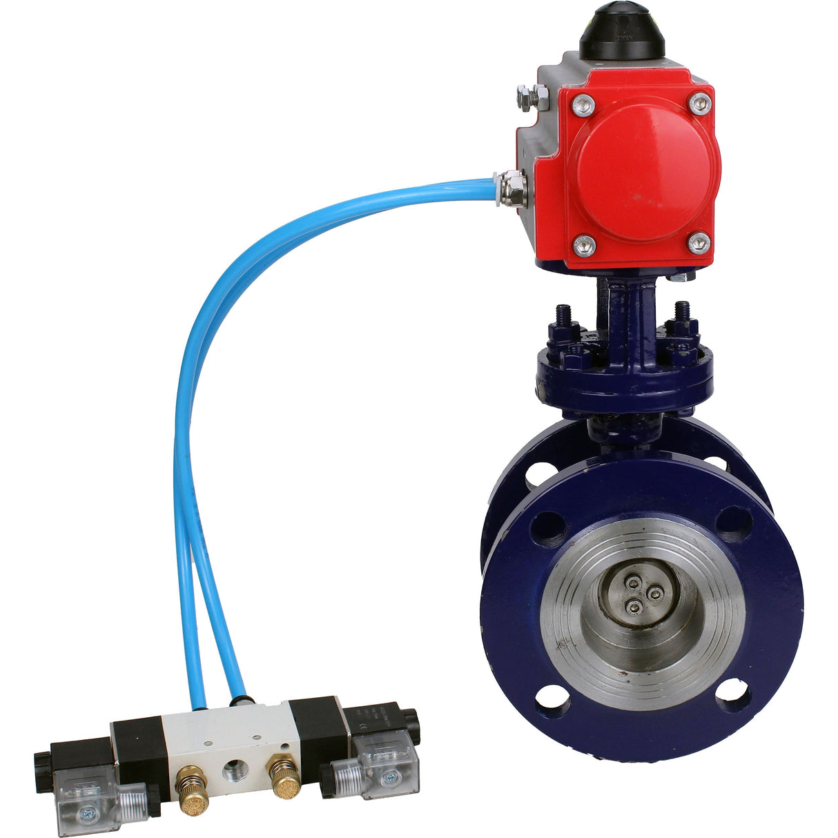 Vanne papillon d'eau Elephant WBV3EX-3431M-1W-F-ISO, matériau du corps - Acier au carbone, matériau du disque - Acier inoxydable AISI 304, joint - Métal, actionneur pneumatique PA-SA avec ressorts de rappel, 4V320-10 220V