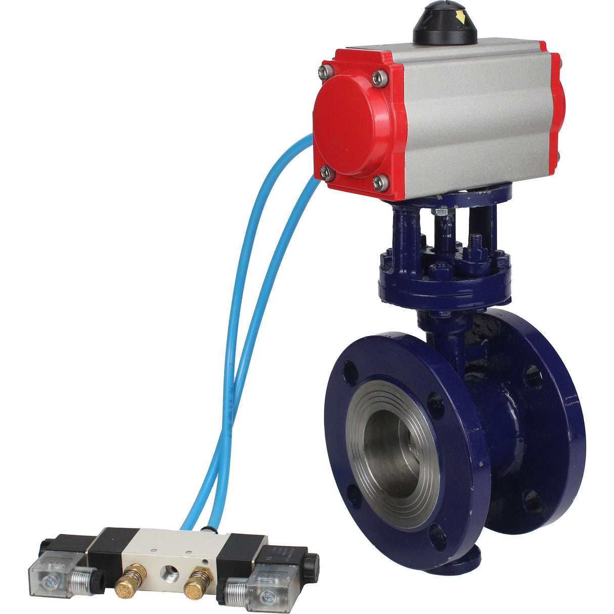 Vanne papillon d'eau Elephant WBV3EX-3432M-1W-F-ISO, matériau du corps - Acier au carbone, matériau du disque - Acier inoxydable AISI 316, joint - Métal, actionneur pneumatique PA-SA avec ressorts de rappel, 4V320-10 220V