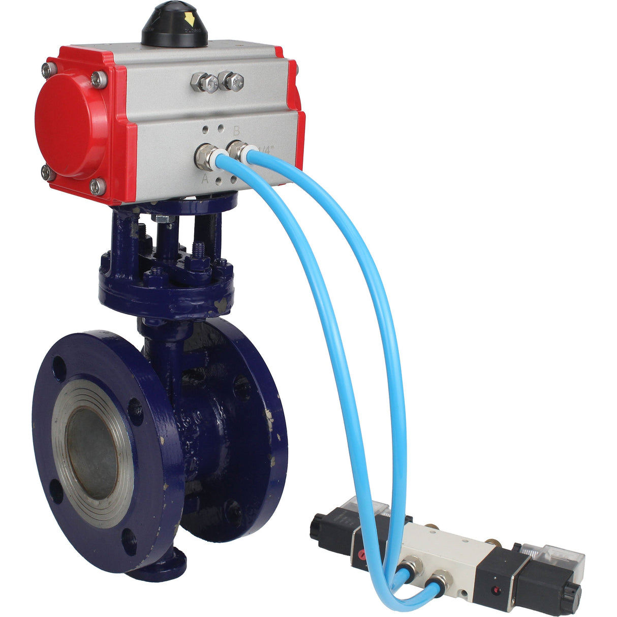 Vanne papillon d'eau Elephant WBV3EX-3431M-1W-F-ISO, matériau du corps - Acier au carbone, matériau du disque - Acier inoxydable AISI 304, joint - Métal, actionneur pneumatique PA-SA avec ressorts de rappel, 4V320-10 220V