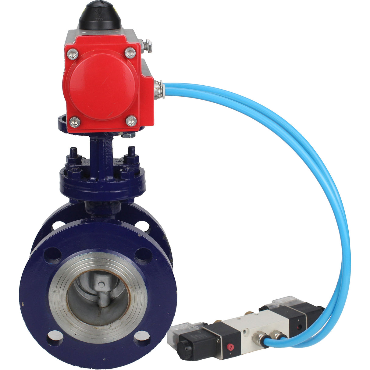 Vanne papillon d'eau Elephant WBV3EX-3431M-1W-F-ISO, matériau du corps - Acier au carbone, matériau du disque - Acier inoxydable AISI 304, joint - Métal, actionneur pneumatique PA-SA avec ressorts de rappel, 4V320-10 220V