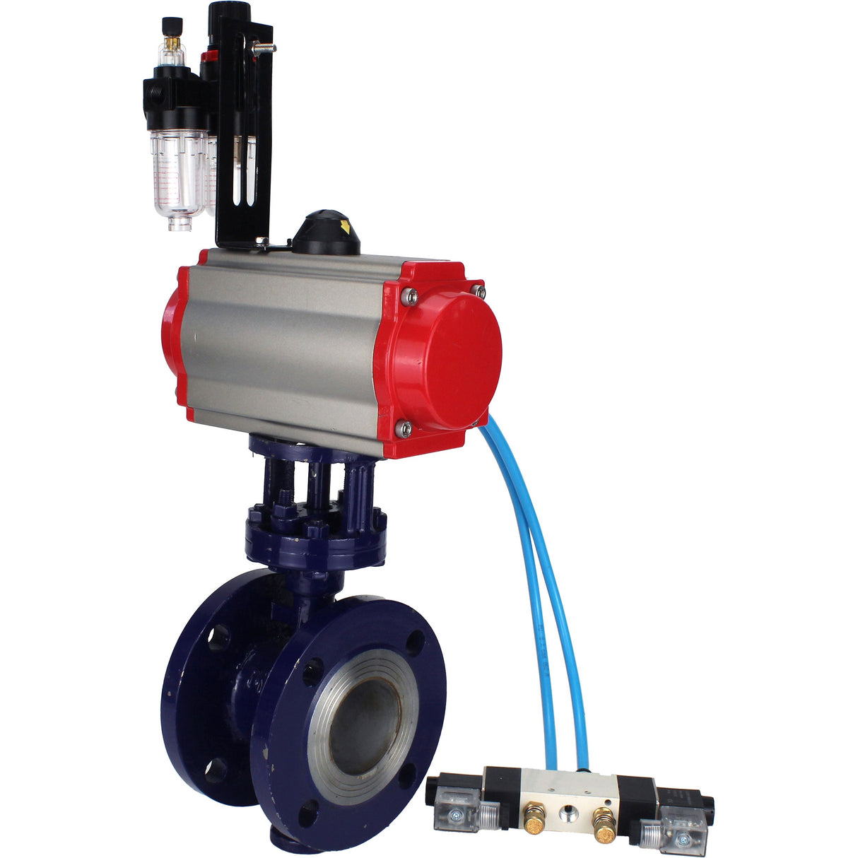 Vanne papillon d'eau Elephant WBV3EX-3432M-1W-F-ISO, matériau du corps - Acier au carbone, matériau du disque - Acier inoxydable AISI 316, joint - Métal, actionneur pneumatique PA-SA avec ressorts de rappel, 4V320-08 220V BPV AFC2000