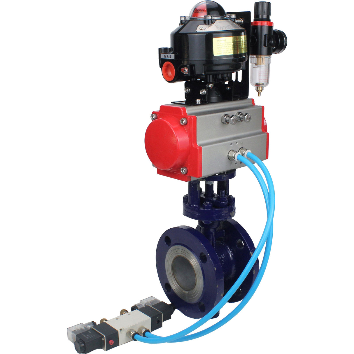 Vanne papillon d'eau Elephant WBV3EX-3431M-1W-F-ISO, matériau du corps - Acier au carbone, matériau du disque - Acier inoxydable AISI 304, joint - Métal, actionneur pneumatique PA-SA avec ressorts de rappel, 4V320-08 220V, BKV APL-510N EX, BPV AFC2000