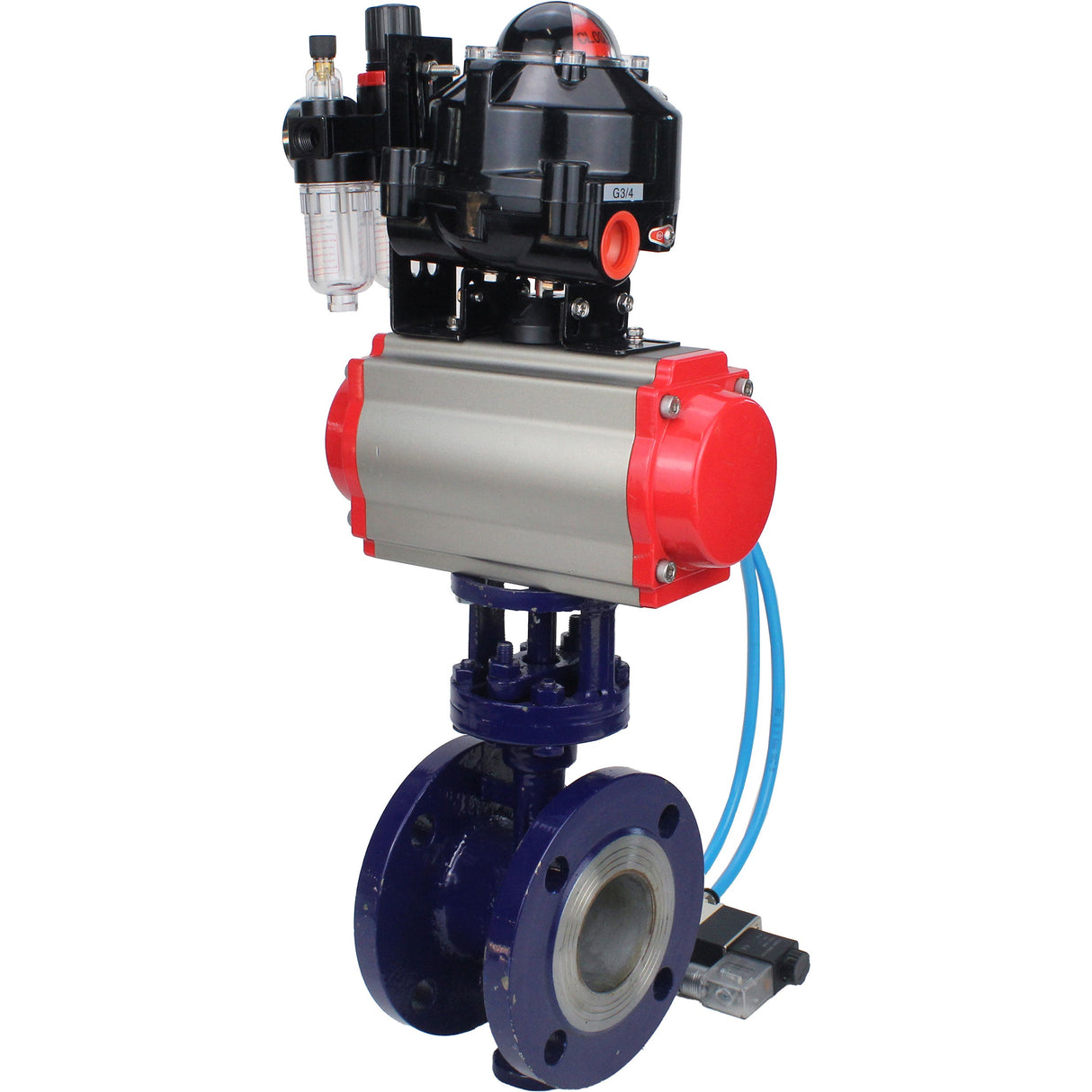 Vanne papillon d'eau Elephant WBV3EX-3431M-1W-F-ISO, matériau du corps - Acier au carbone, matériau du disque - Acier inoxydable AISI 304, joint - Métal, actionneur pneumatique PA-SA avec ressorts de rappel, 4V320-08 220V, BKV APL-510N EX, BPV AFC2000