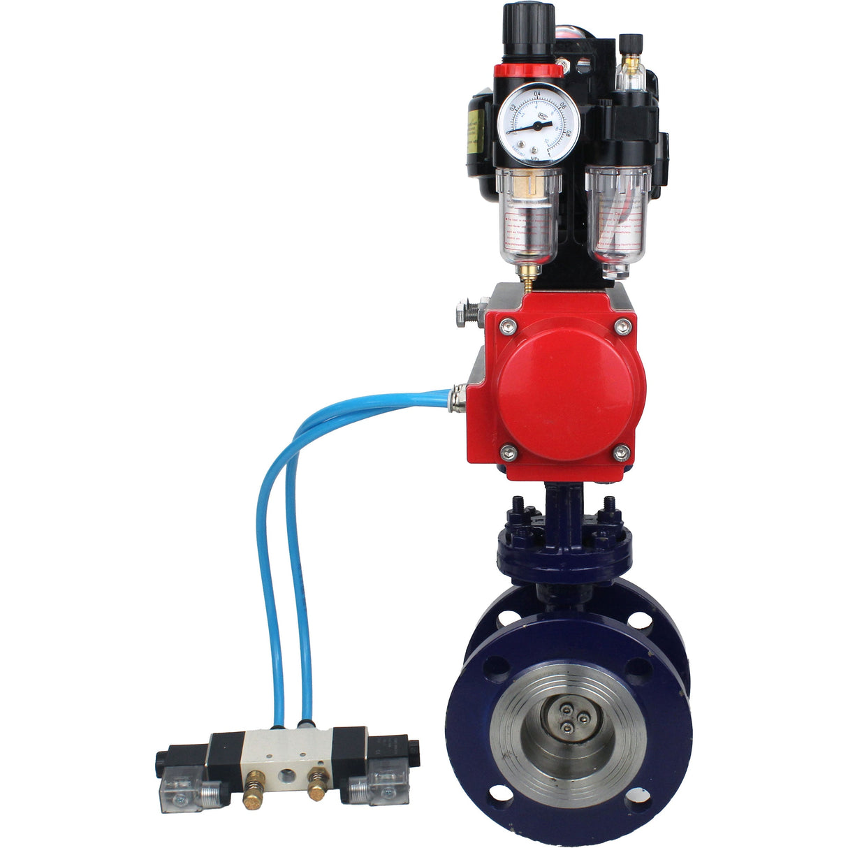 Vanne papillon d'eau Elephant WBV3EX-3431M-1W-F-ISO, matériau du corps - Acier au carbone, matériau du disque - Acier inoxydable AISI 304, joint - Métal, actionneur pneumatique PA-SA avec ressorts de rappel, 4V320-08 220V, BKV APL-510N EX, BPV AFC2000