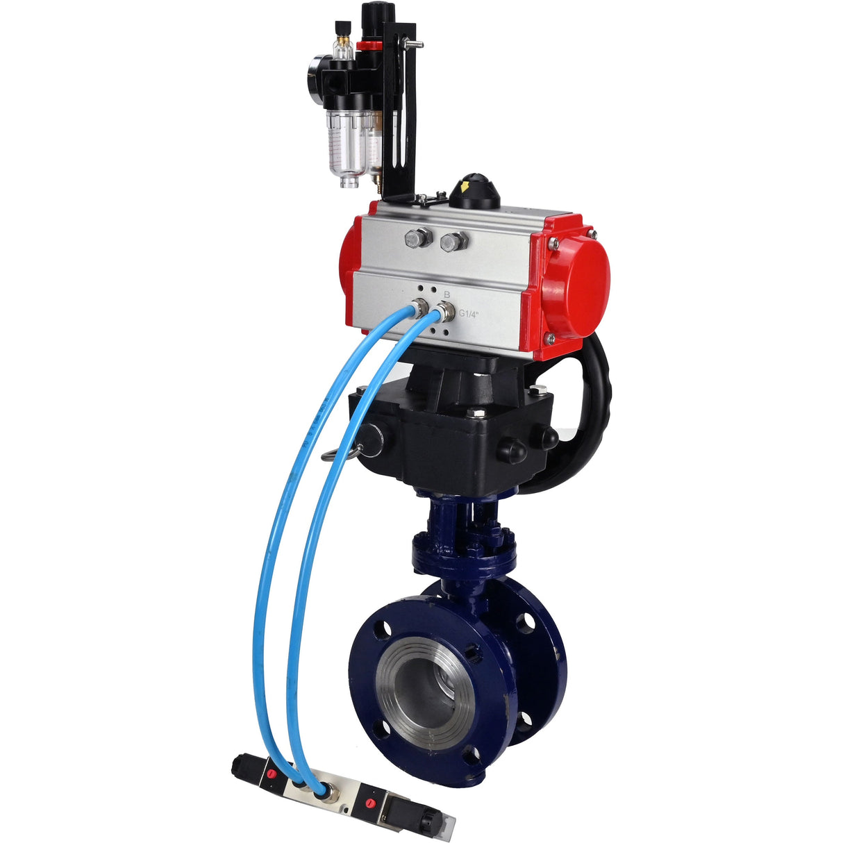 Vanne papillon d'eau Elephant WBV3EX-3431M-1W-F-ISO, matériau du corps - Acier au carbone, matériau du disque - Acier inoxydable AISI 304, joint - Métal, actionneur pneumatique PA-DA double action, volant manuel 4V320-10 220V MON, BPV AFC2000