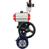 Vanne papillon d'eau Elephant WBV3EX-3432M-1W-F-ISO, matériau du corps - Acier au carbone, matériau du disque - Acier inoxydable AISI 316, joint - Métal, actionneur pneumatique PA-DA double action, volant manuel 4V320-10 220V MON, BPV AFC2000