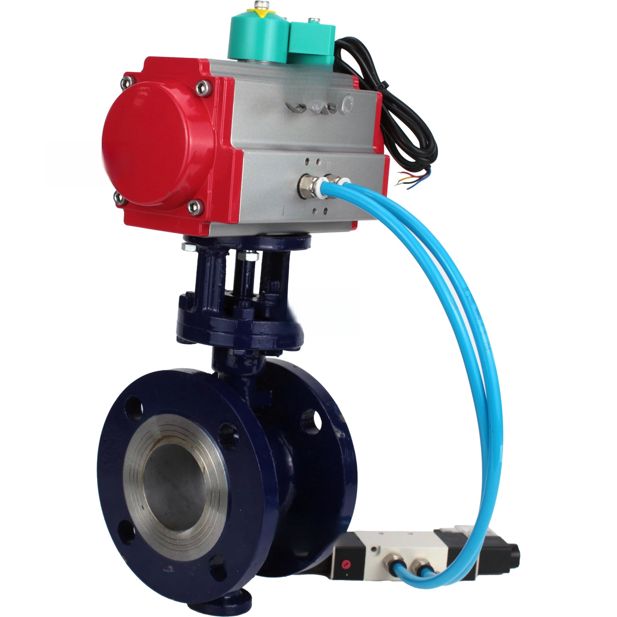 Water Butterfly Valve with triple eccentricity Elephant WBV3EX-3431M-1W-F-ISO DN50-150 25 bar body - WCB carbon steel, disc - 304 stainless steel, METAL, with pneumatic actuator PA-DA-XXX, pneumatic distributor 4V320-08 220V and ALS200D switch