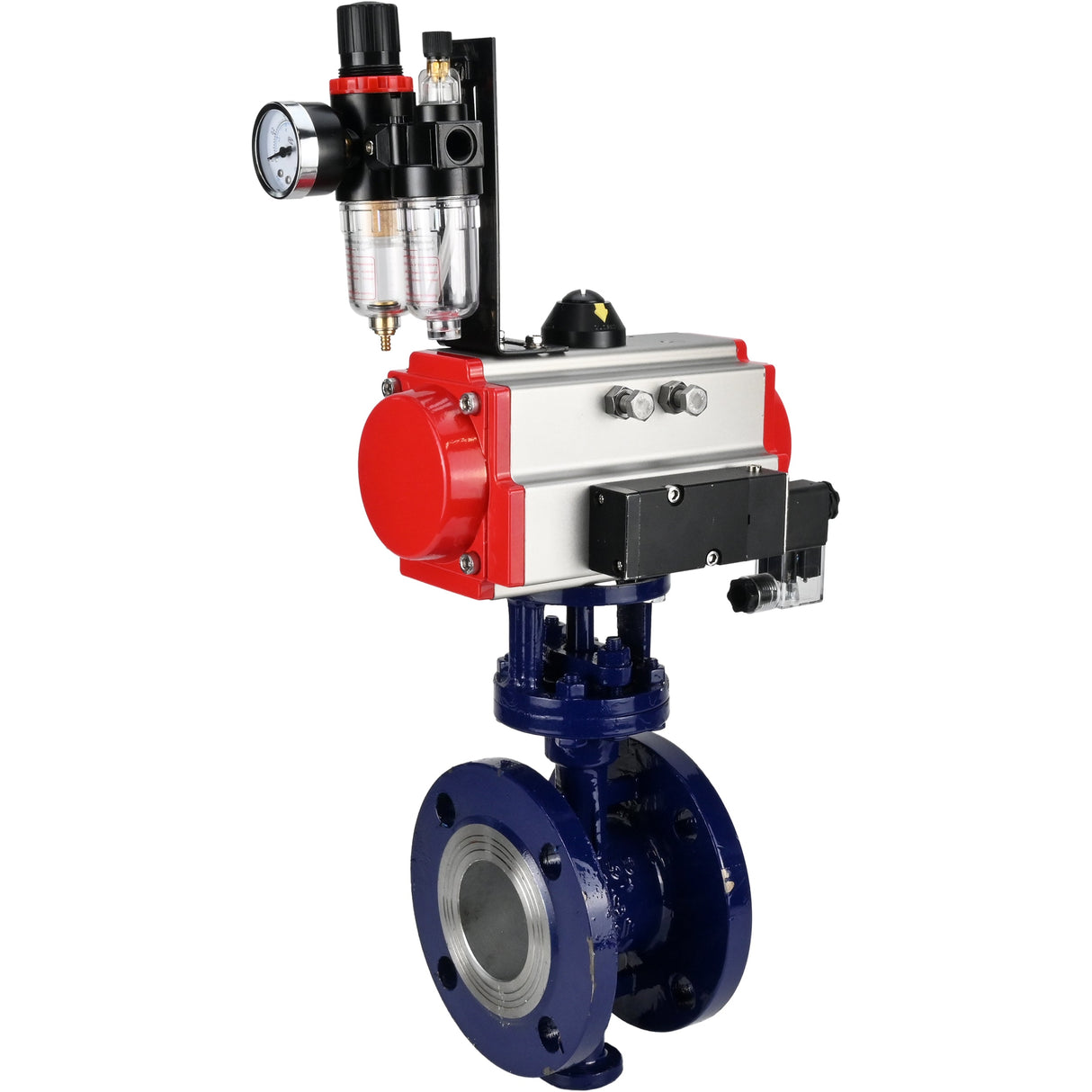 Vanne papillon d'eau Elephant WBV3EX-3431M-1W-F-ISO, matériau du corps - Acier au carbone, matériau du disque - Acier inoxydable AISI 304, joint - Métal, actionneur pneumatique PA-SA avec ressorts de rappel, 4M310-08 24V BPV AFC2000