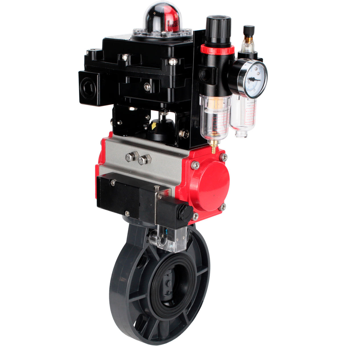 Butterfly valves Elephant WBV4242E-2W-Fb-ISO, body material - UPVC, disc material - UPVC, seal - EPDM, with pneumatic actuator double action PA-DA, pneumatic distributor 4M310-08 24V, LSU APL-410N EX and ATU AFC2000