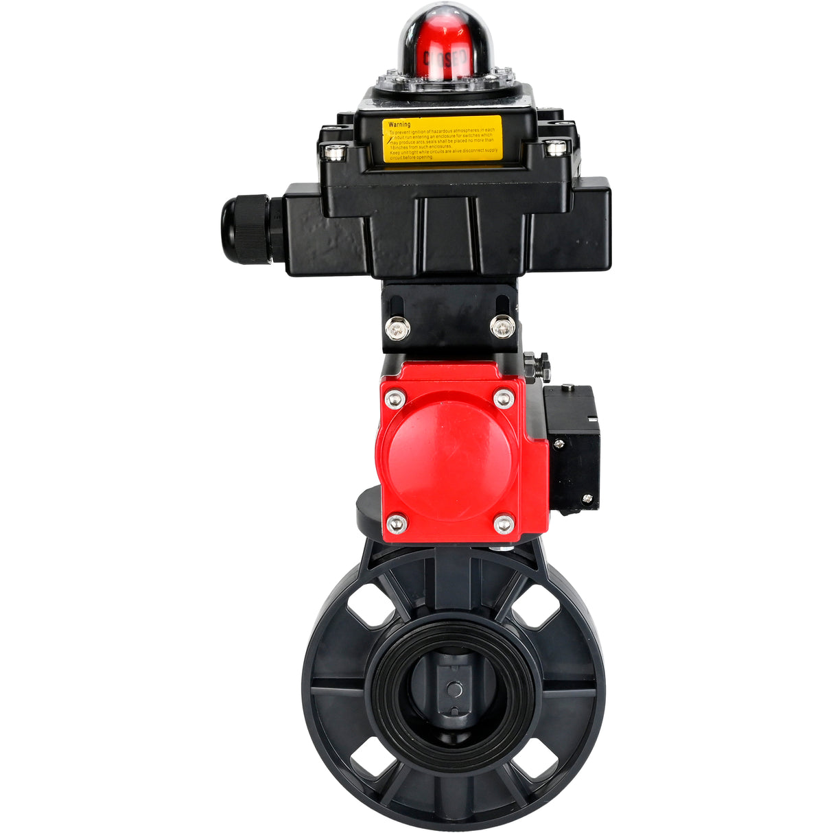 Butterfly valves Elephant WBV4242E-2W-Fb-ISO, body material - UPVC, disc material - UPVC, seal - EPDM, with pneumatic actuator double action PA-DA, pneumatic distributor 4M310-08 24V and LSU APL-410N EX