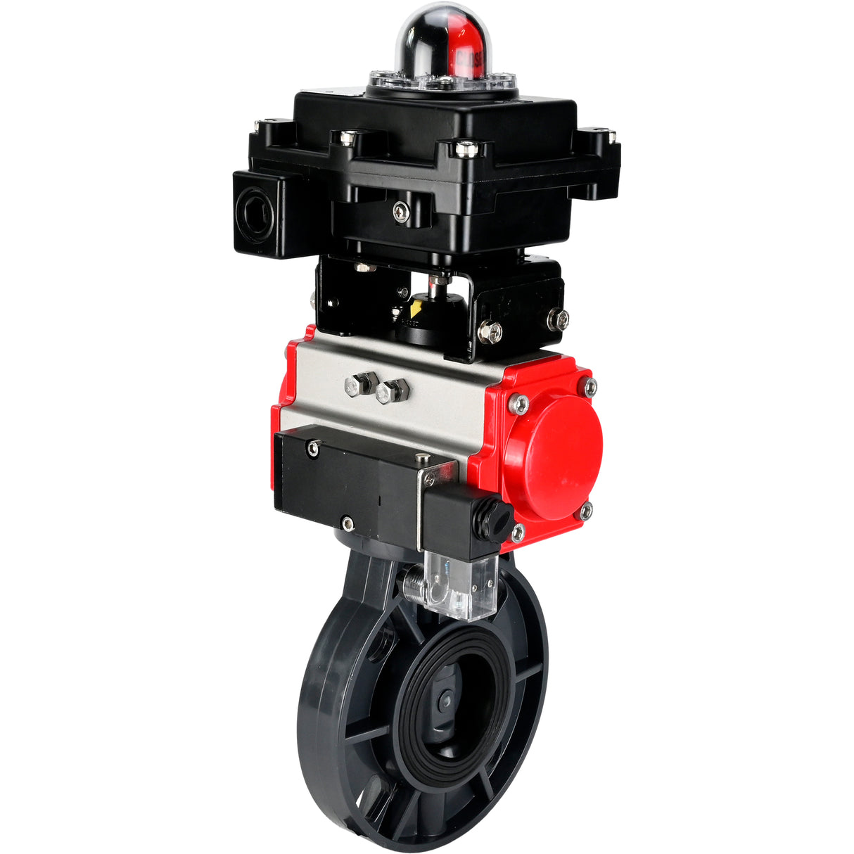 Butterfly valves Elephant WBV4242E-2W-Fb-ISO, body material - UPVC, disc material - UPVC, seal - EPDM, with pneumatic actuator double action PA-DA, pneumatic distributor 4M310-08 24V and LSU APL-410N EX