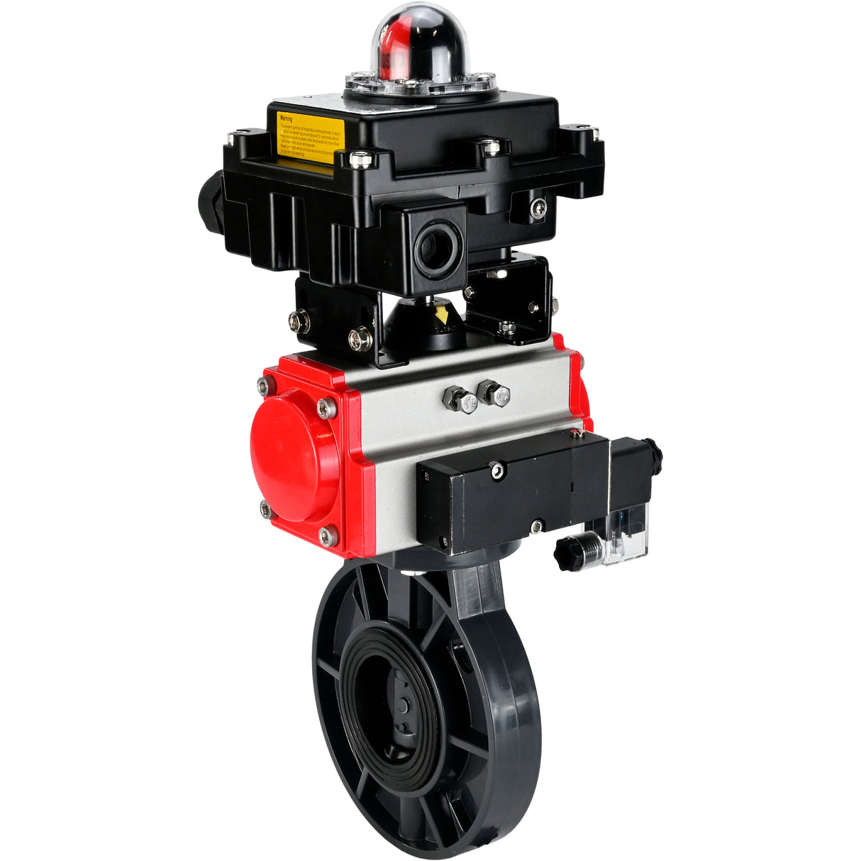 Butterfly valves Elephant WBV4242E-2W-Fb-ISO, body material - UPVC, disc material - UPVC, seal - EPDM, with pneumatic actuator double action PA-DA, pneumatic distributor 4M310-08 220V and LSU APL-410N EX