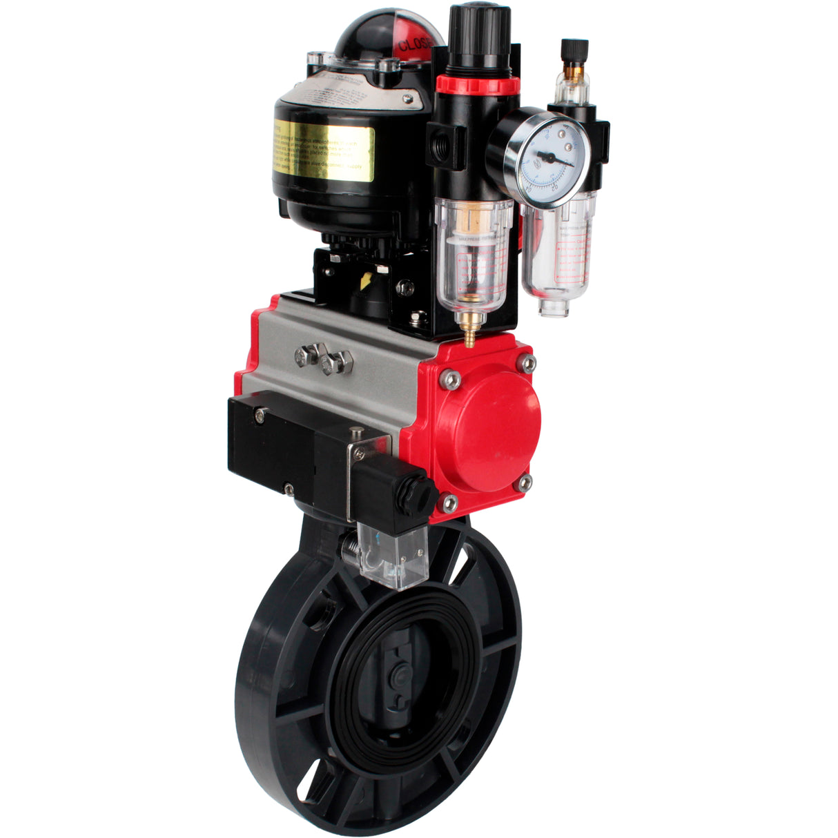 Butterfly valves Elephant WBV4242E-2W-Fb-ISO, body material - UPVC, disc material - UPVC, seal - EPDM, with pneumatic actuator double action PA-DA, pneumatic distributor 4M310-08 220V, LSU APL-510N EX and ATU AFC2000
