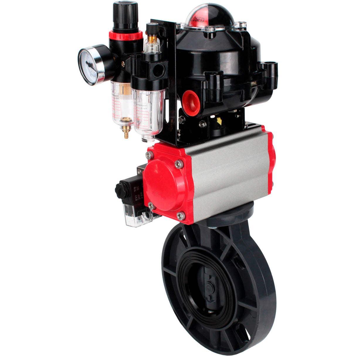 Butterfly valves Elephant WBV4242E-2W-Fb-ISO, body material - UPVC, disc material - UPVC, seal - EPDM, with pneumatic actuator double action PA-DA, pneumatic distributor 4M310-08 220V, LSU APL-510N EX and ATU AFC2000