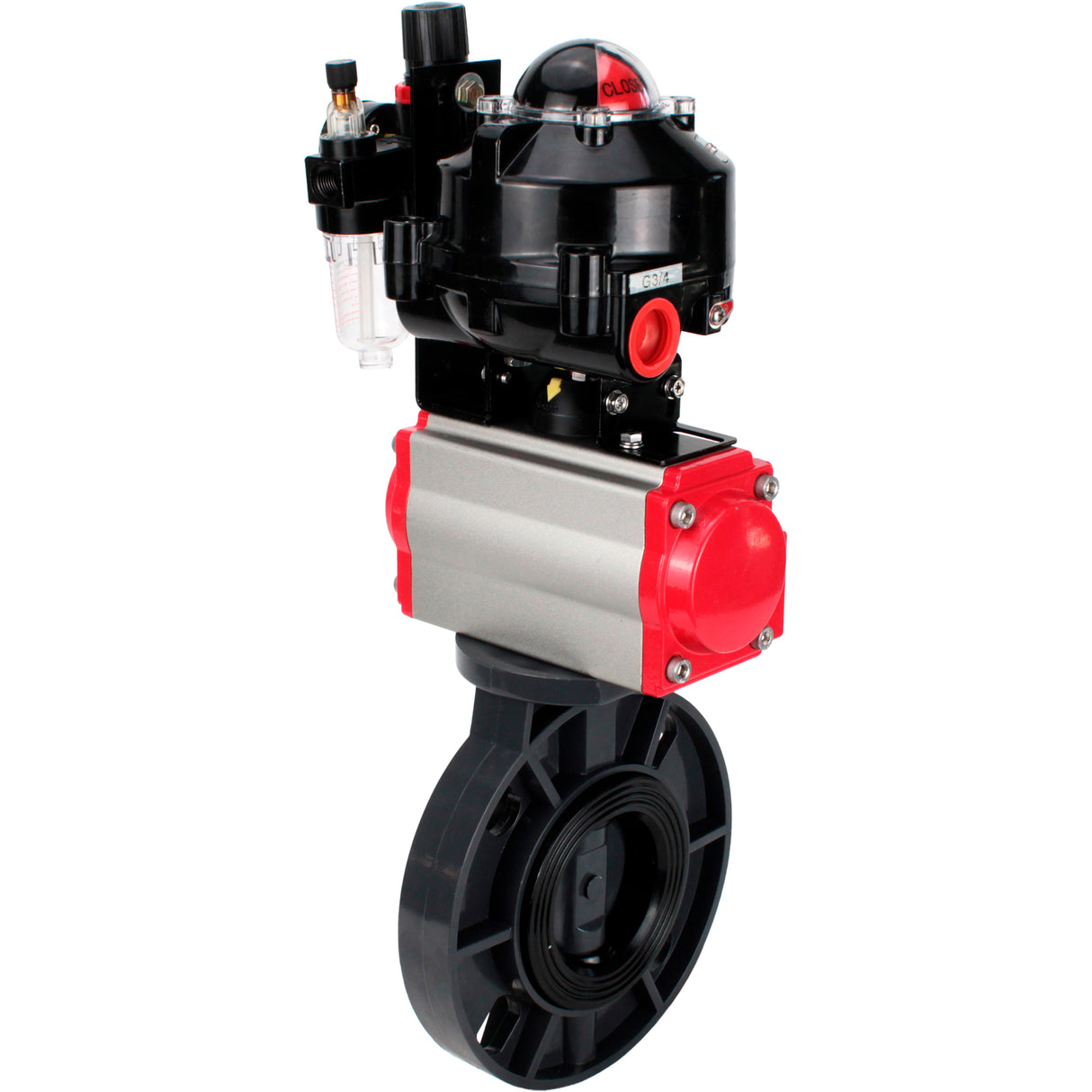 Butterfly valves Elephant WBV4242E-2W-Fb-ISO, body material - UPVC, disc material - UPVC, seal - EPDM, with pneumatic actuator double action PA-DA, pneumatic distributor 4M310-08 220V, LSU APL-510N EX and ATU AFC2000