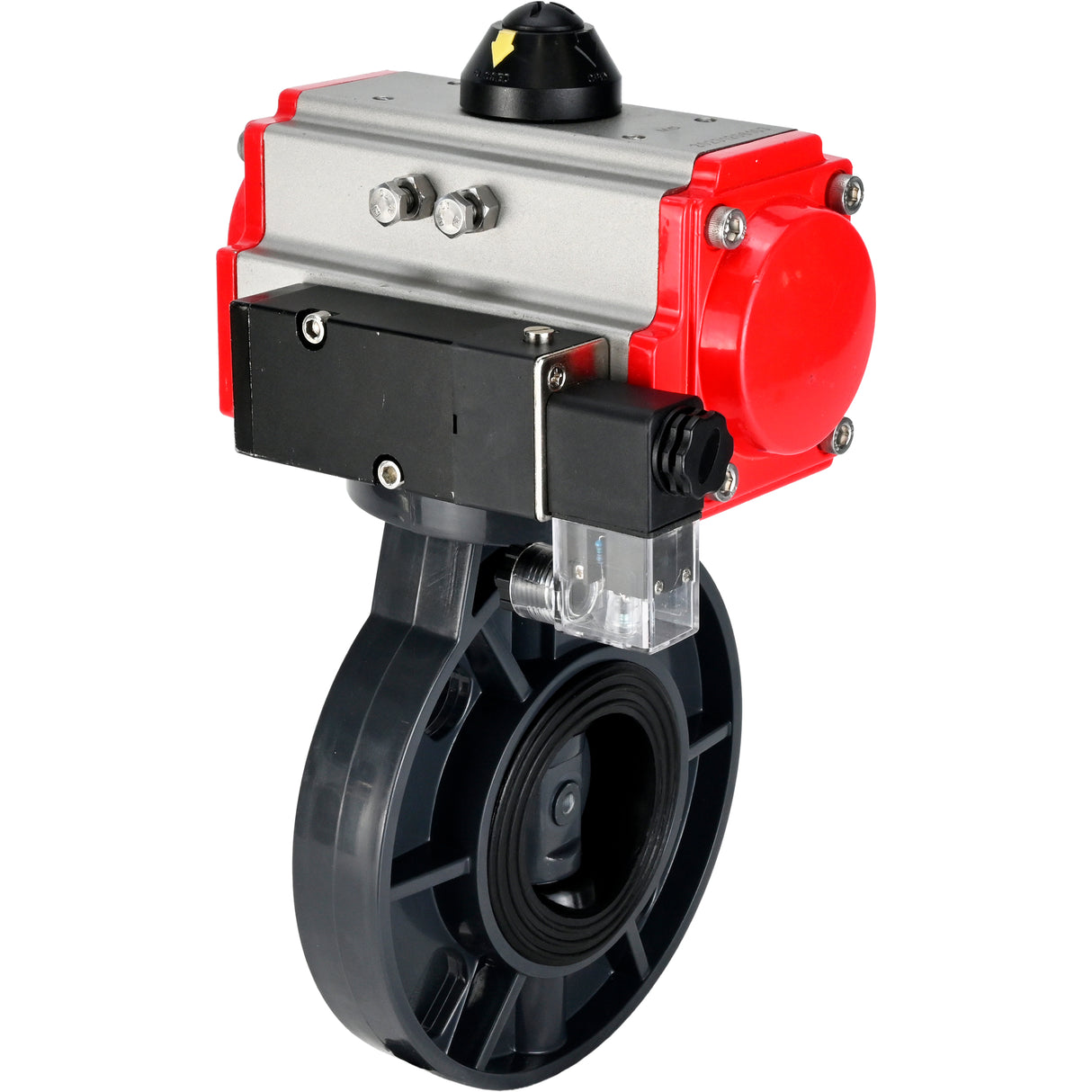 Butterfly valves Elephant WBV4242E-2W-Fb-ISO, body material - UPVC, disc material - UPVC, seal - EPDM, with pneumatic actuator double action PA-DA and pneumatic distributor 4M310-08 24V