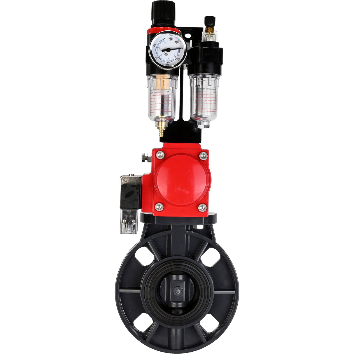 Butterfly valves Elephant WBV4242E-2W-Fb-ISO, body material - UPVC, disc material - UPVC, seal - EPDM, with pneumatic actuator double action PA-DA, pneumatic distributor 4M310-08 220V and ATU AFC2000