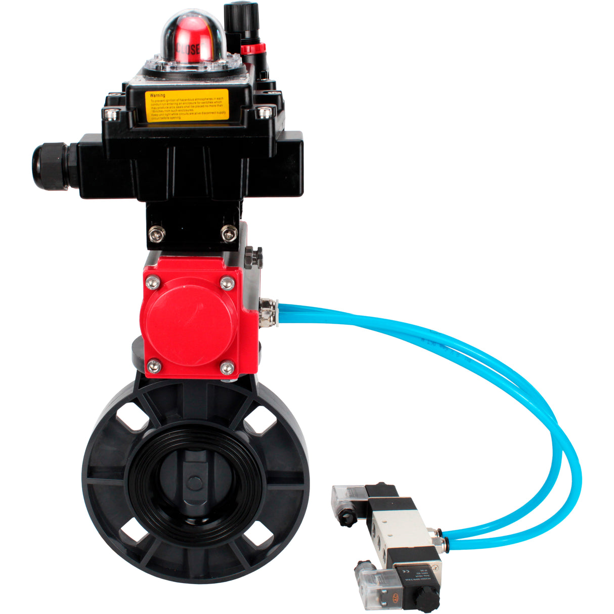 Butterfly valves Elephant WBV4242E-2W-Fb-ISO, body material - UPVC, disc material - UPVC, seal - EPDM, with pneumatic actuator double action PA-DA, pneumatic distributor 4V320-08 220V, LSU APL-410N EX and ATU AFC2000